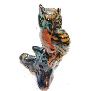 VINTAGE MCM BROWN GLAZED DECORATIVE CERAMIC OWL FIGURINE BIRD 4"